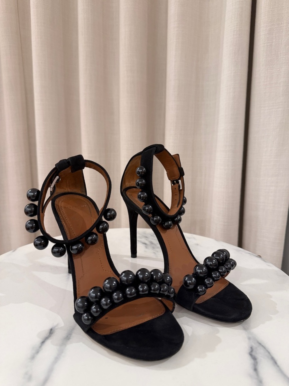 Givenchy Black Pearl-Trim Suede Stiletto Sandals